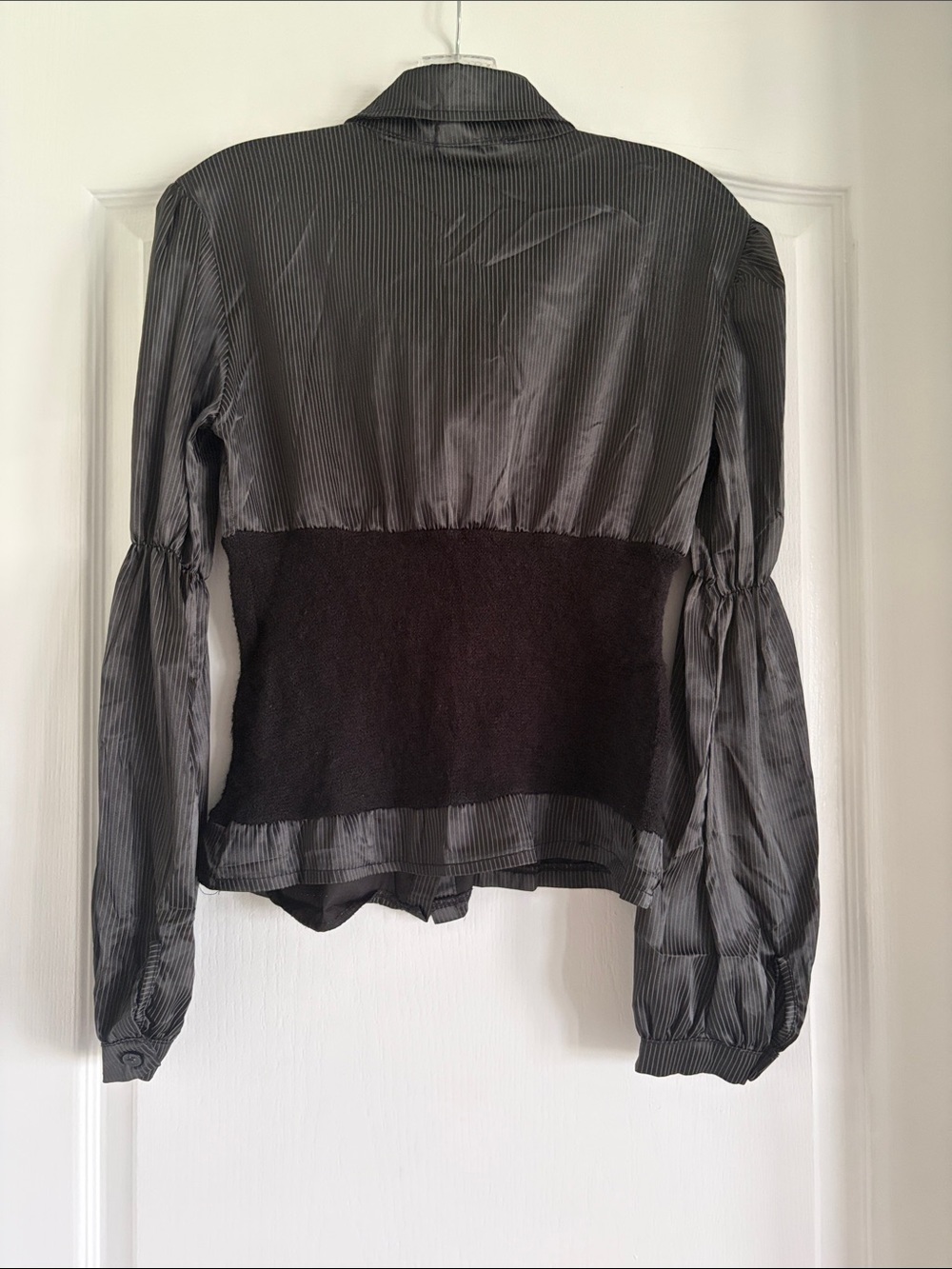 Pinstriped Tie-Neck Blazer with Fitted Knit Waist - Picture 3 of 3